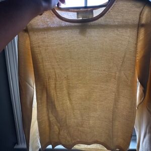 Lord & Taylor silk crewneck long sleeve sweater in tan.